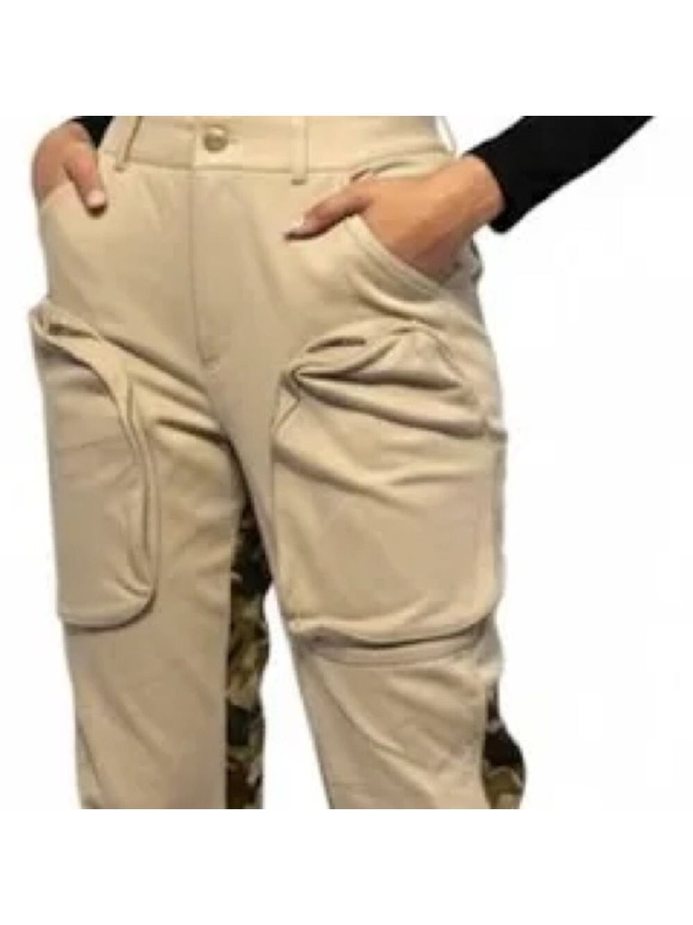 Chicways Beige Army Camo Print Trousers Size Small Women’s Stylish Casual Pants - Picture 2 of 10